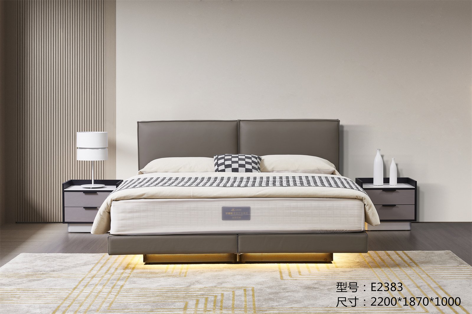 E2383实木全皮床